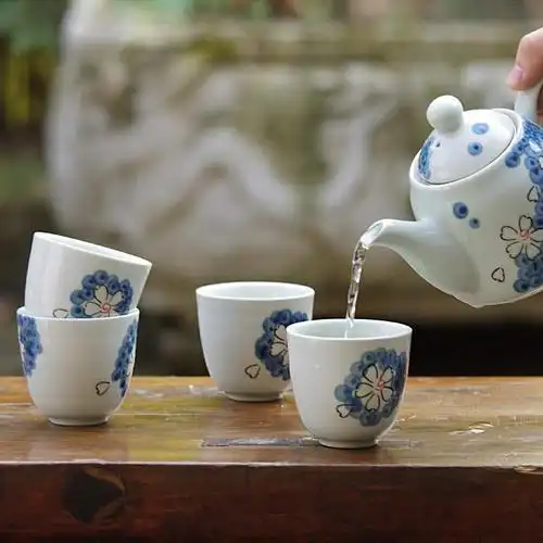 玫瑰罗曼 欧式手绘陶瓷茶壶茶杯 礼盒包装 天蓝茶具套装