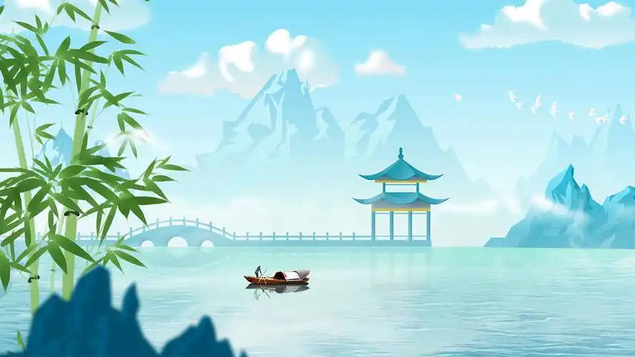 4k唯美水墨青色飘落西湖视频背景mp4湖水墨背景