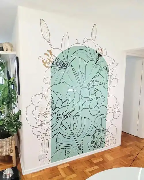 装修  #ins风  #背景墙壁画  #手绘  #客厅装饰画  #简笔画