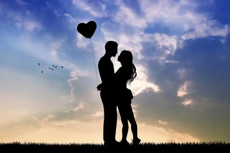 恋人的身影在日落时的插图爱情