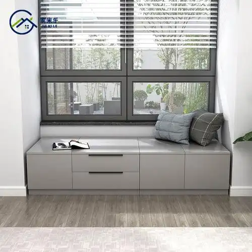 飘窗柜储物柜书柜一体定制阳台收纳置物柜书架窗台柜防晒矮柜地柜