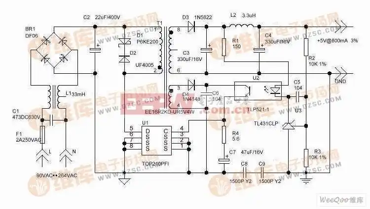 实用的4w开关型5v直流稳压电源的电路图