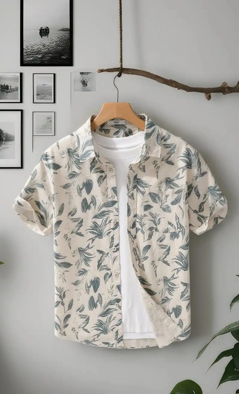 这款潮男夏季棉麻印花衬衫,精选棉麻混纺面料,天然材质带来出色