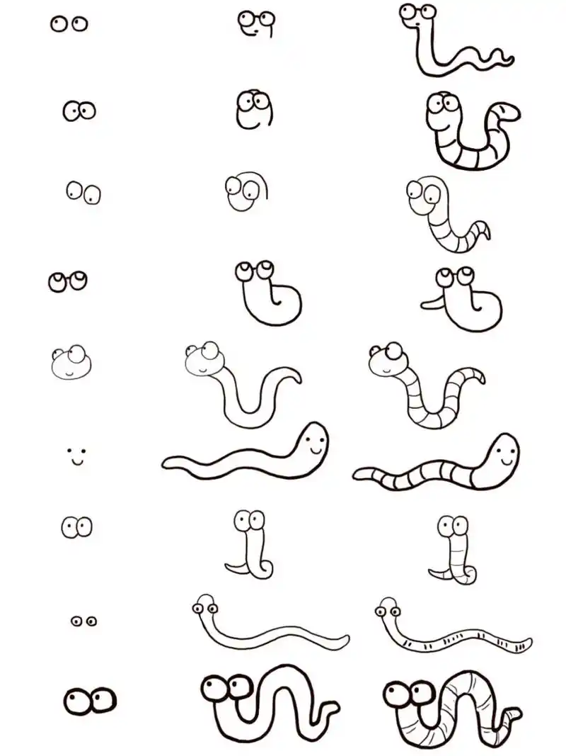 黑白简笔画—蚯蚓(earthwarm) -简笔画练习 -知识普及:蚯蚓通过取食