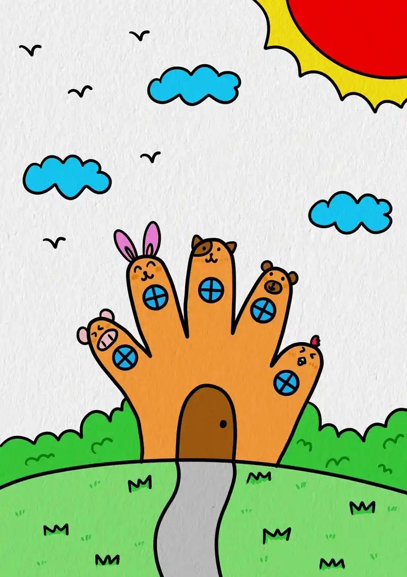 手掌画动物城堡#手掌画 #小动物简笔画 #城堡简笔画 #亲子 - 抖音