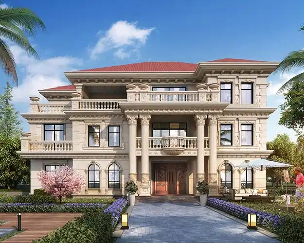 at2811欧式风格带传统堂屋三层高端大气别墅设计图纸21mx15.3m