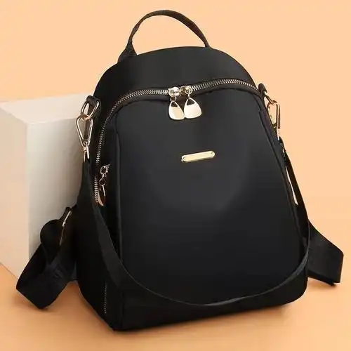 2024新款多拉链双肩包女牛津布休闲时尚女士旅行帆布背包百搭书包