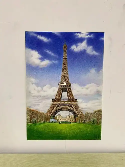 彩铅手绘作品埃菲尔铁塔