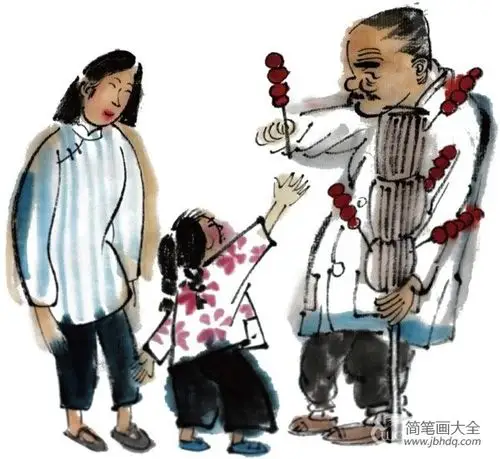 水墨小孩买冰糖葫芦的绘画步骤