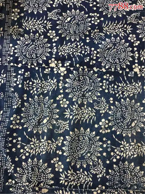 古董古玩收藏杂项清代蓝布床单棉布布料向日葵花卉民俗收藏老物件