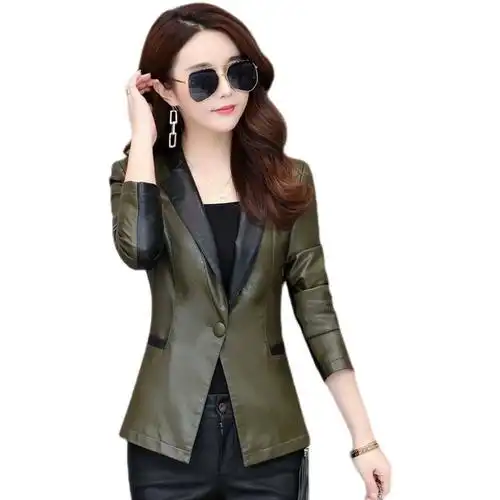 领显瘦绵羊皮外套一粒扣修身真皮皮衣女短款皮西服西装2022春秋季