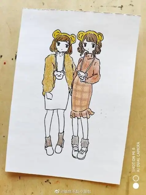 和闺蜜一起的简笔画