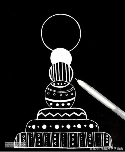 在黑色的卡纸上用高光笔 勾勒灯柱和灯座的形状