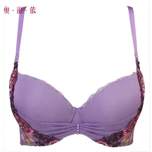 奥丽侬女士内衣加加厚立体刺绣花朵聚拢文胸秋冬款ow8441 丁香紫 a85