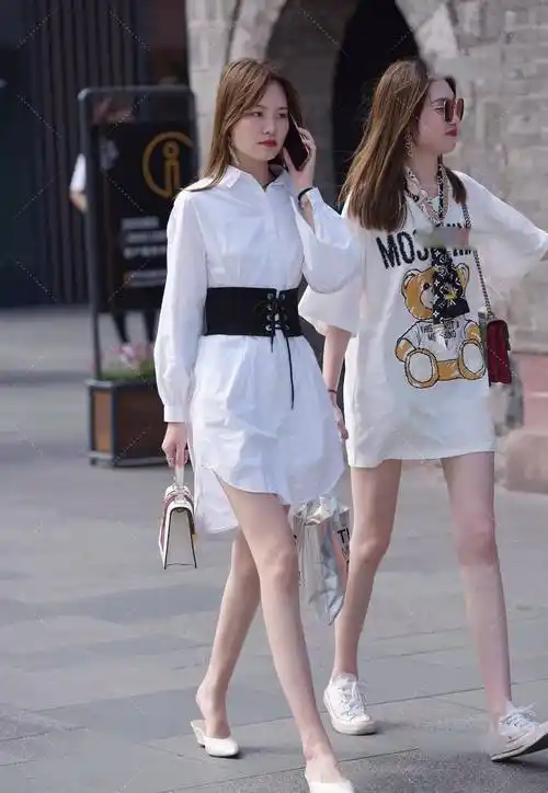 原创纯白色衬衫裙搭配黑色腰封精致时尚又飒又美的清爽淑女装