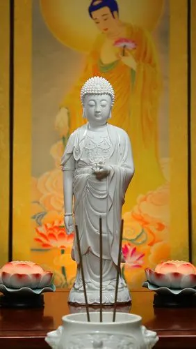 站像微美陶瓷仿古阿弥陀佛白瓷阿弥陀佛像家居供奉摆件