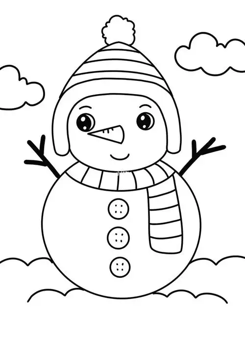 雪人儿童创意画冬天主题画简笔画带线稿