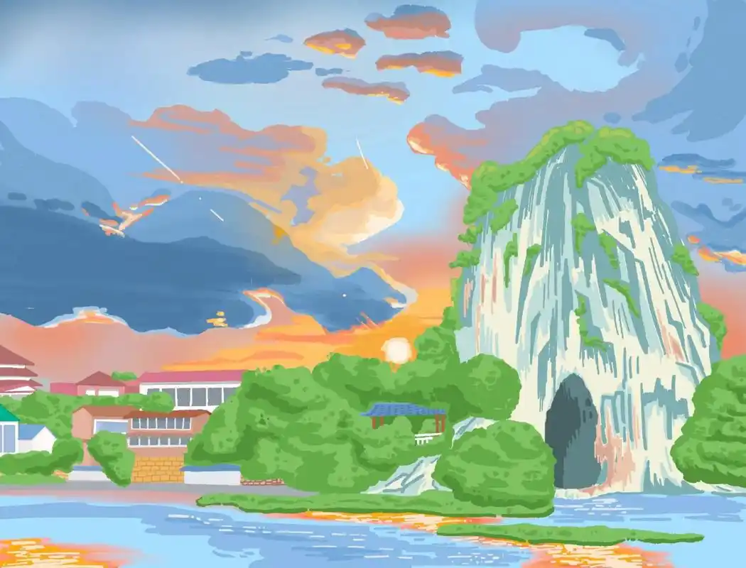 手绘日记|桂林伏波山手绘景点 桂林伏波山位于桂林城北的漓江之滨,是