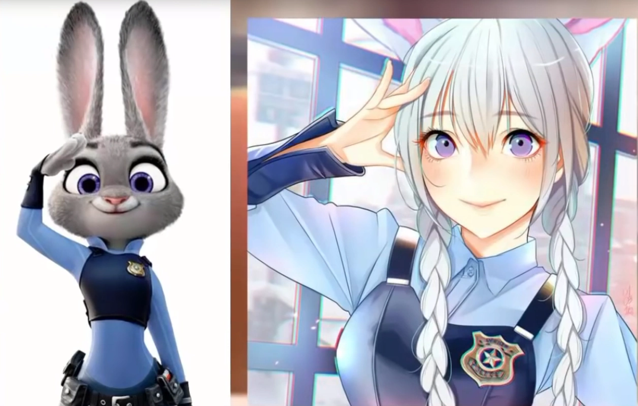 当疯狂动物城全员"拟人",朱迪变美少女警官,树懒闪电更慢了