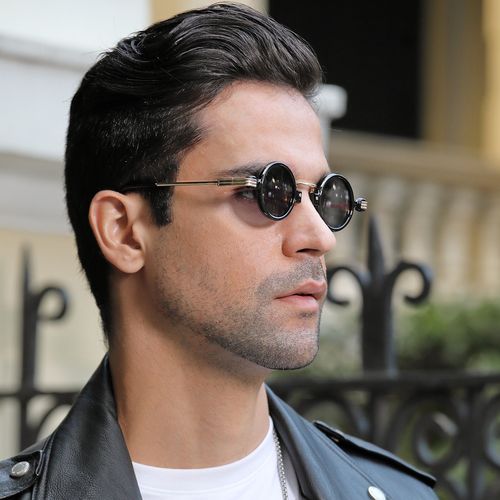 欧美复古蒸汽朋克风小框太阳镜男网红同款个性嘻哈圆形墨镜女3175