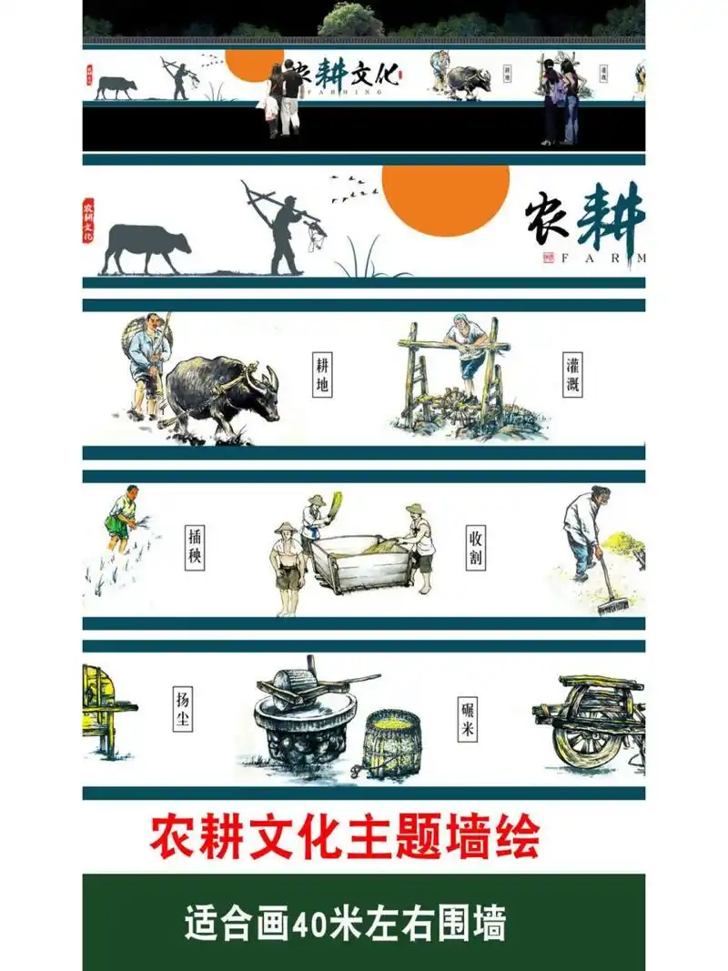 农耕文化主题墙绘素材 #墙绘#0202#墙绘素材库#0202#创意墙绘