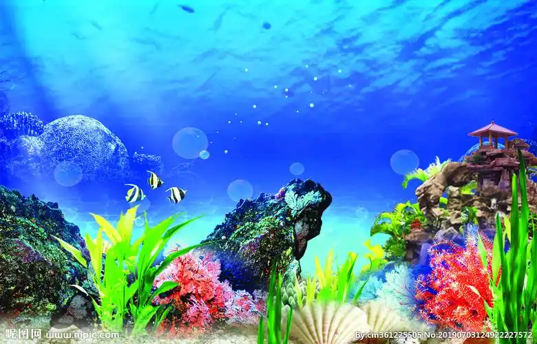 鱼缸背景海底壁画图片