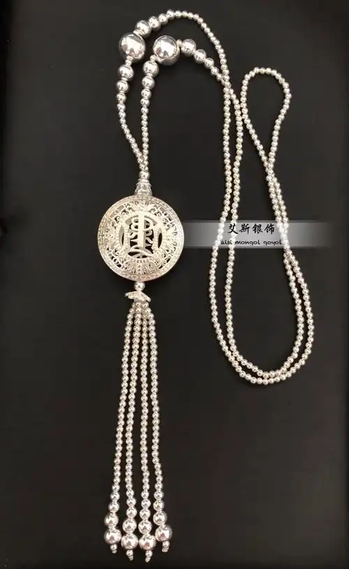 项链足银民族手工蒙古银饰纯银银珠项链