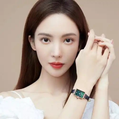 正品代购江疏影同款lolarose小绿轻奢小方表女真皮欧美腕表