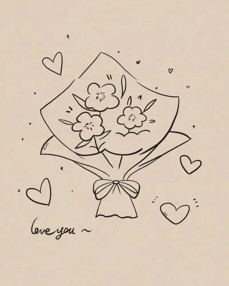 浪漫从一束鲜花开始|简笔画|附过程 简单易上手的花束简笔画 临摹:一