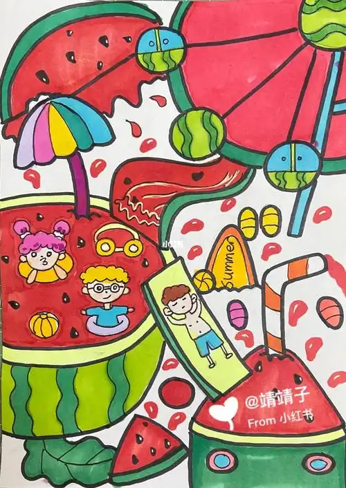 儿童创意画西瓜游乐场