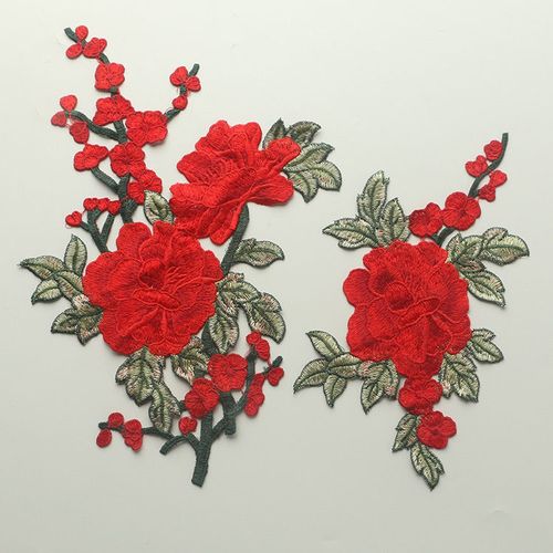 刺绣花朵图案旗袍红色小红花衣服补丁贴装饰辅料