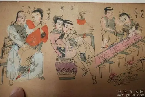 民俗清末民国半印半画木板年画春宫图辟火图一套包老出嫁女压箱底物品