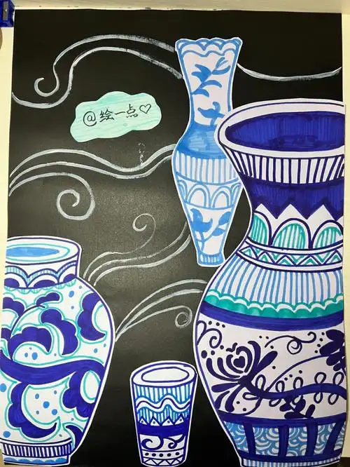 青花瓷儿童画有过程