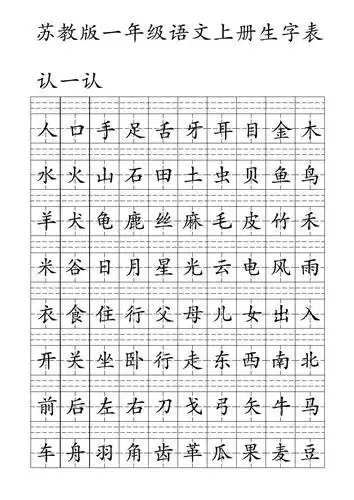 苏教版小学语文一年级上册生字表-用于拼音练习答案