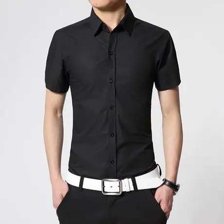 夏季男士黑色短袖衬衫男韩版修身商务休闲免烫半袖白衬衣大码男潮