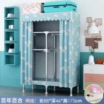 简易衣柜家用卧室布艺组装布衣柜出租房结实耐用全钢架加粗加厚长88