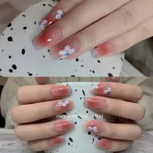 冰透显白腮红晕染花朵美甲株洲美甲