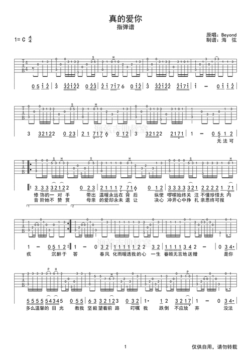 真的爱你(c调指弹版 带打板拍弦)吉他谱 beyond-彼岸吉他 - 一站式
