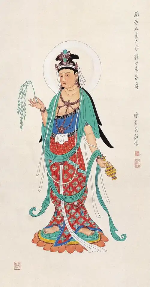 临敦煌莫高窟唐代壁画菩萨像