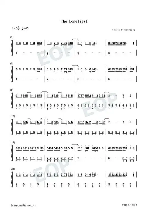 the loneliest钢琴简谱-m02neskin演唱-看谱啦