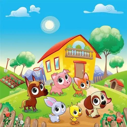 卡通房屋与卡通动物素材