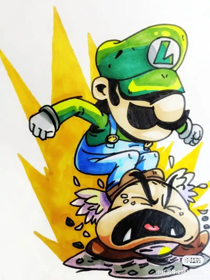 超级马里奥临摹--绿色路易吉 #超级马里奥 #马克笔临摹手绘 - 抖音