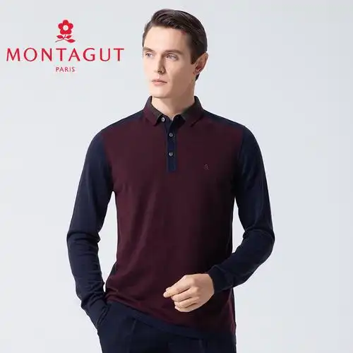 新款t恤1107873montagut羊毛长袖翻领男装梦特娇秋季毛衫