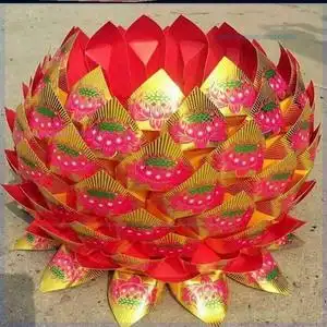 莲花聚宝盆折纸r拜神供佛祭祀用品烧纸精品塔彩色元宝还愿祈福七
