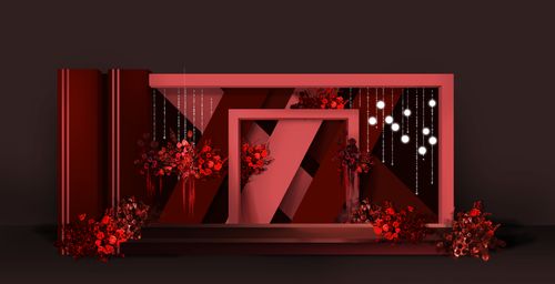 酒红色复古婚庆背景效果图婚礼迎宾设计签到喷绘布置psd素材