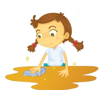 卡通女孩擦桌子