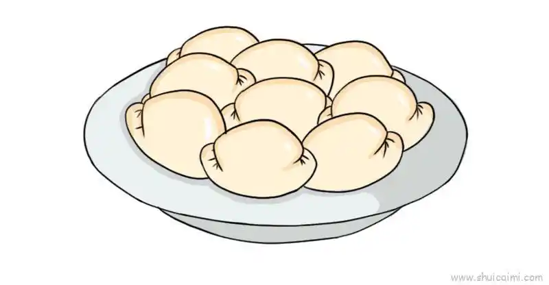一盘饺子儿童画怎么画 一盘饺子简笔画步骤