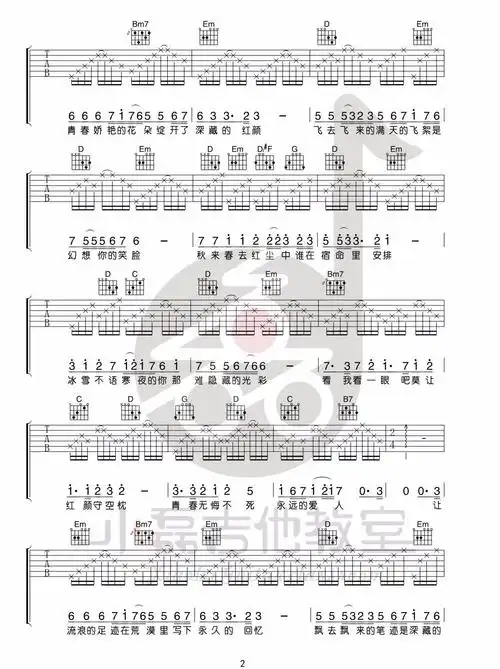 凤飞飞_g调指法原版六线谱_弹唱教学视频