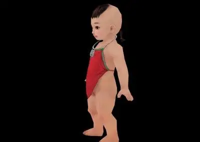 古代的一个小娃娃穿着红肚兜的小男童小宝宝儿童童子女童