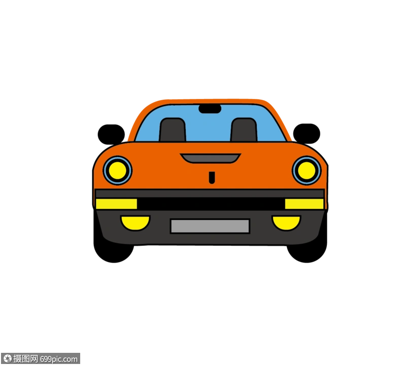 简约平面橙色小汽车正面元素矢量图